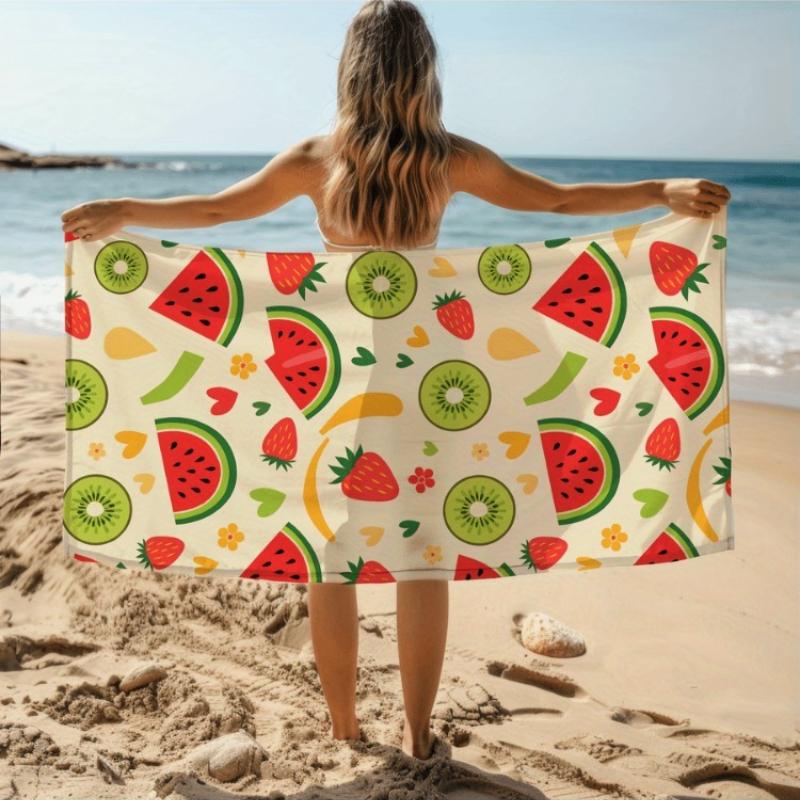 

1pc Single-Sided Printed Watermelon and Fruit Pattern Beach Towel | Polyester,Soft,Absorbent, Quick-Drying,Suitable for Swimming W30*H60(CM)