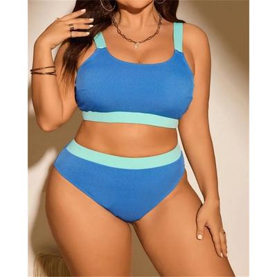 2025 Düz Yama İki Parça Büyük Beden Bikini Kadın Yüksek Bel Büyük Mayo Bayan Tombul Mayo Plaj Kıvrımlı Mayo