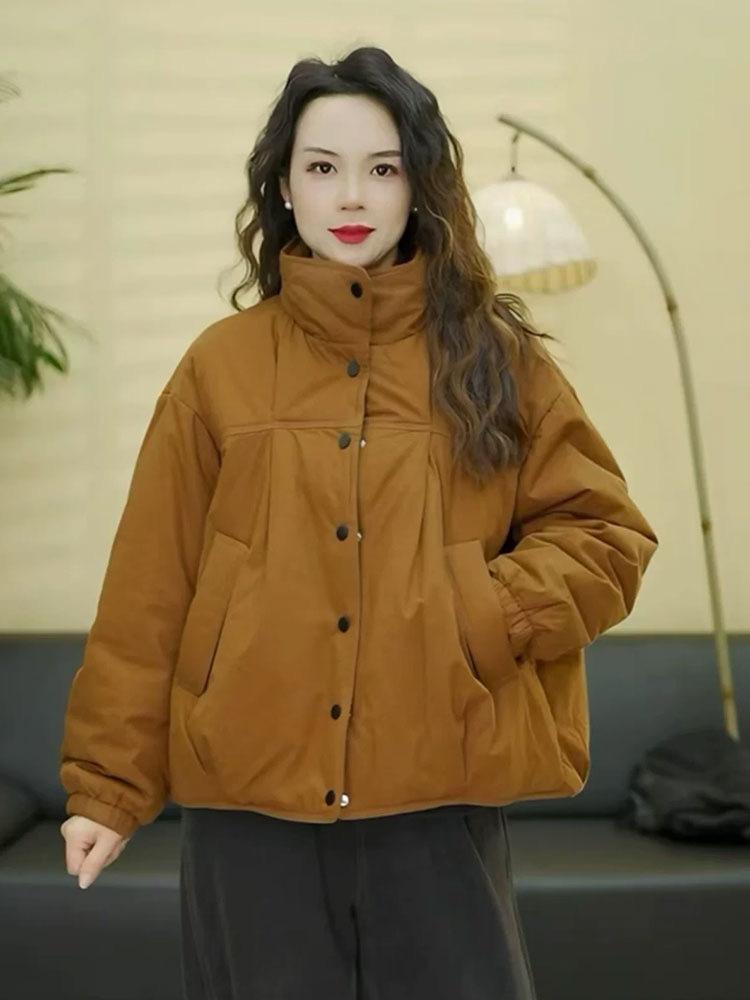

Fashion stand-up collar warm and thin cotton coat women s 2025 winter new thickened casual loose cotton coat tide XL помаранчевий