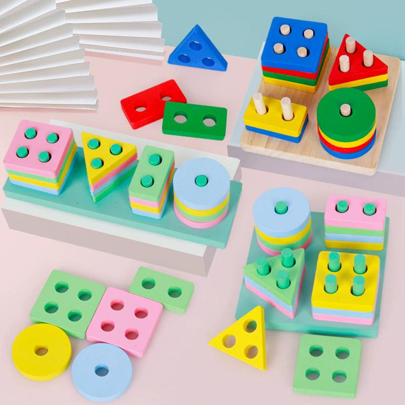Puzzle Montessori per Bambini da 1 a 3 Anni Giocattoli in Legno Blocchi da Costruzione Giocattoli Educativi per l'Apprendimento Puzzle Colore Forma Abbinamento