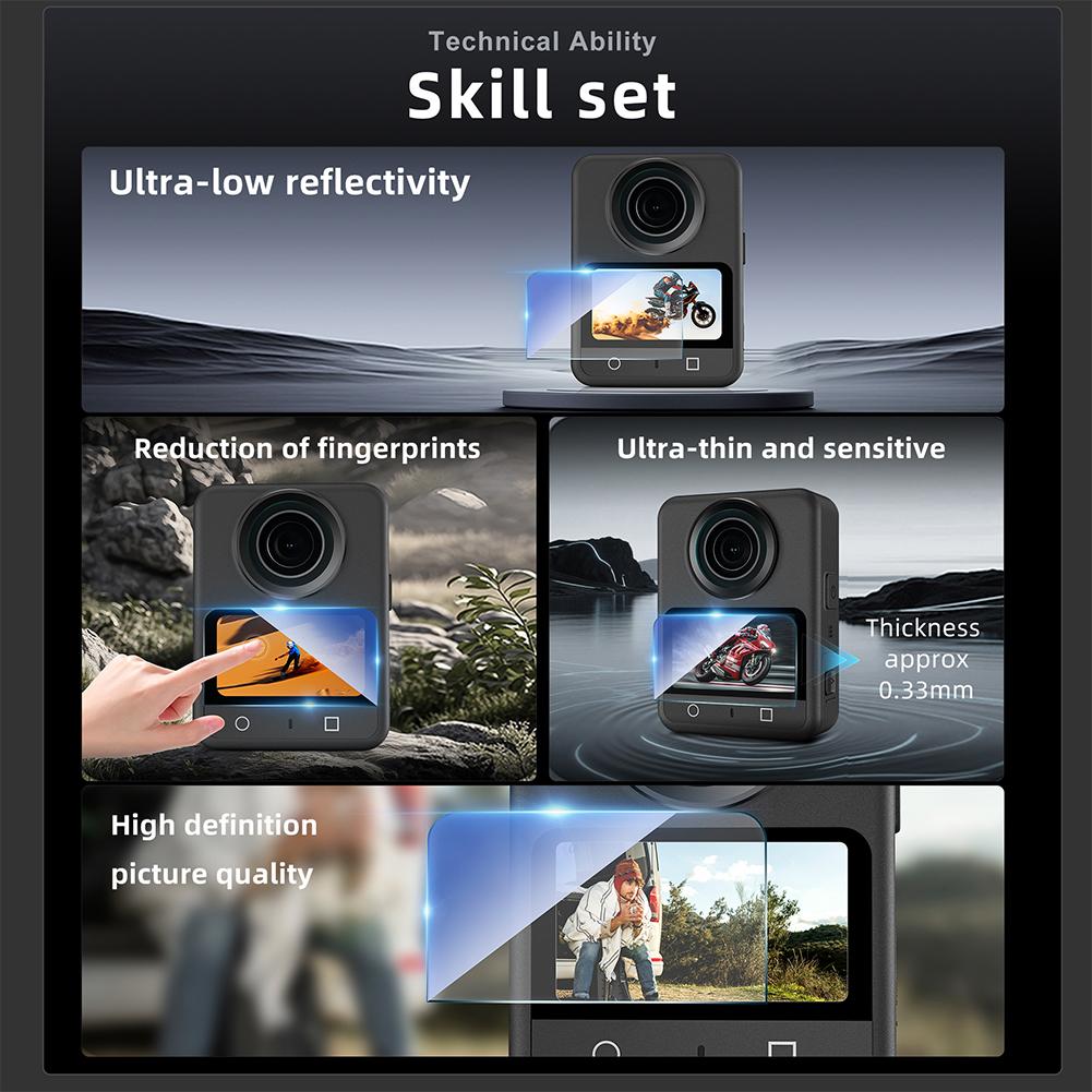 2PCs Tempered Film with Hardness Panorama Camera Protective Film Scratch Resistant Tempered Glass Protector for DJI OSMO 360