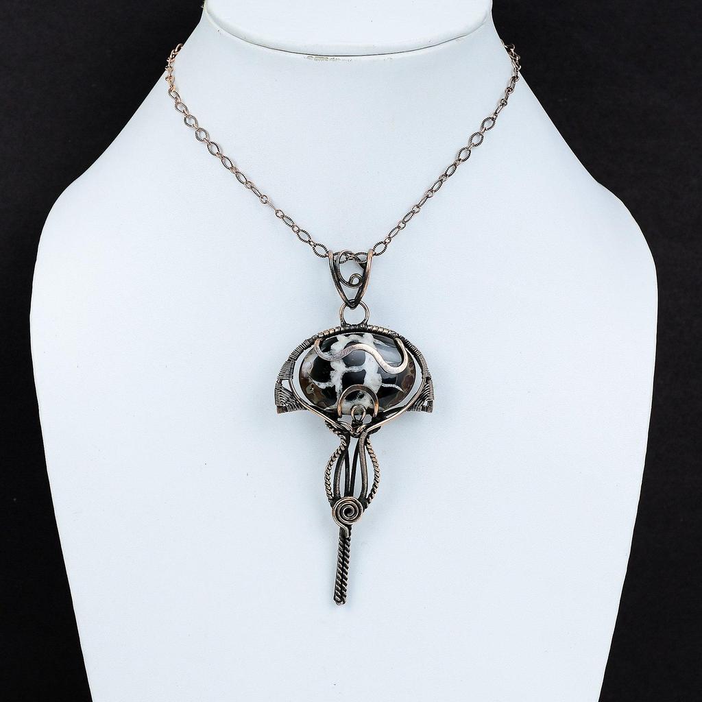 Moroccan Mud Crack Fossil Pendant Copper Wire Wrapped Pendant Handmade Copper Jewelry Pendant For Women Dainty Gemstone Jewelry Wedding Gift