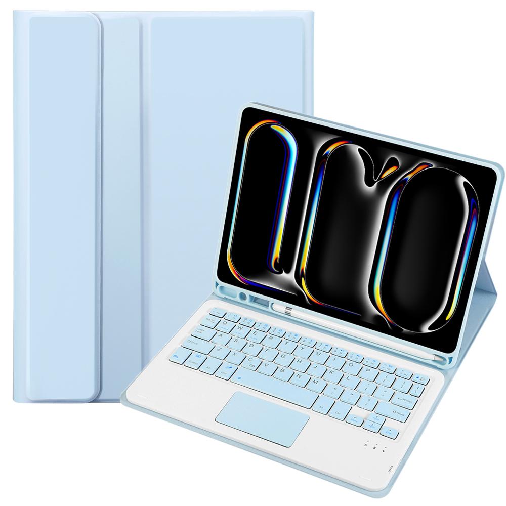 

A13B-A For iPad Pro 11 (2024) Pen Slot Leather Tablet Case+Bluetooth-compatible Keyboard with Touchpad Baby Blue