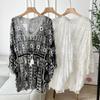 Lace Up Crochet T-shirt Women Mesh Flower Cover Up Crop Top Sun Protection Clothing  Beachwear