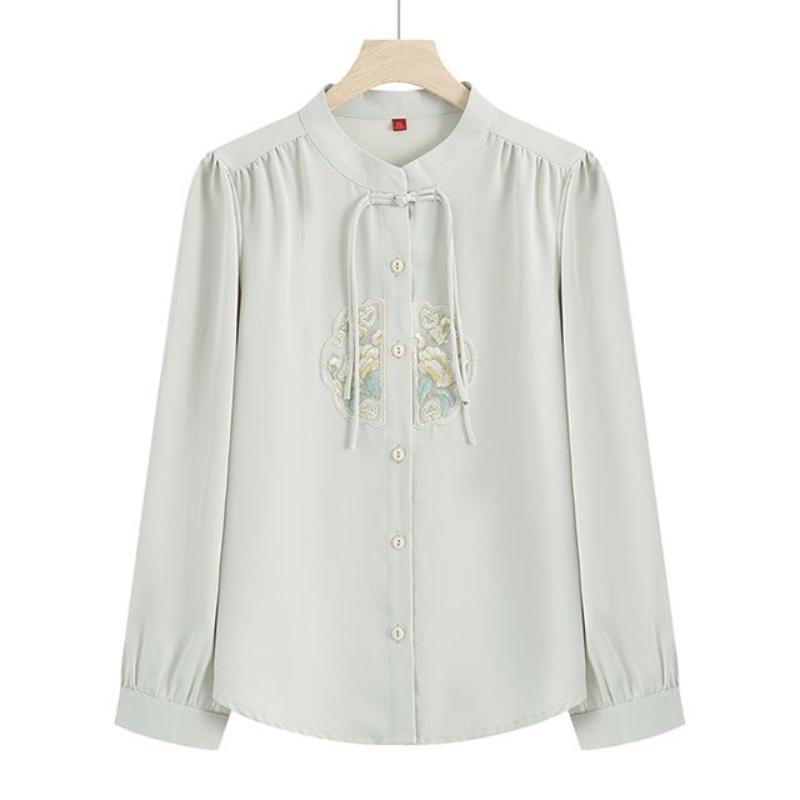 Pullover Chiffon Embroidered Tray Retro Shirt Women's Long-sleeved Chinese Style Top