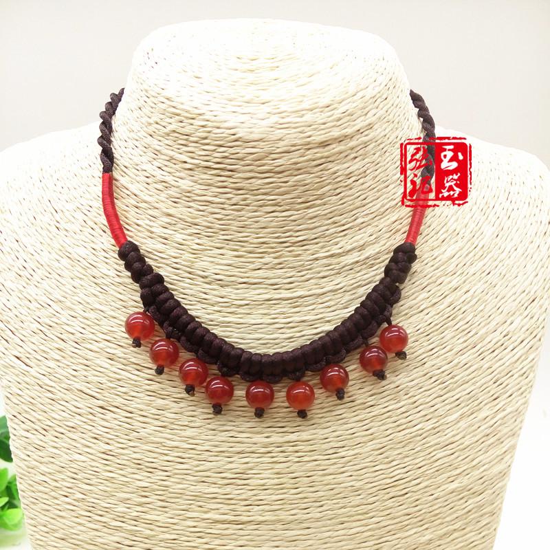 Handcrafted Ethnic Style Agate Necklace with 8mm Round Beads Round