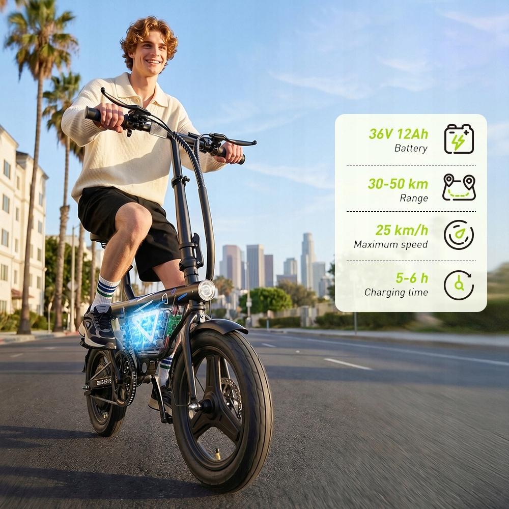 Stad Elektrische Fiets EB1S krachtig 250W 25km/u 36V10Ah 45 KM Volwassen elektrische fiets, e-bike, elektrisch