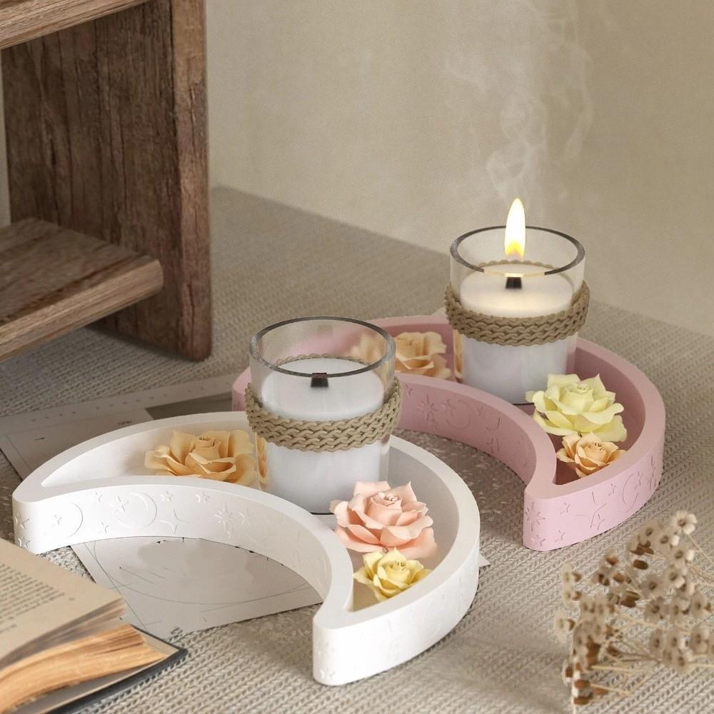 Non-Stick Moon Tray Silicone Mold High Temperature Resistance Soft Candlestick Mold DIY Plaster Molds Gift Ornaments