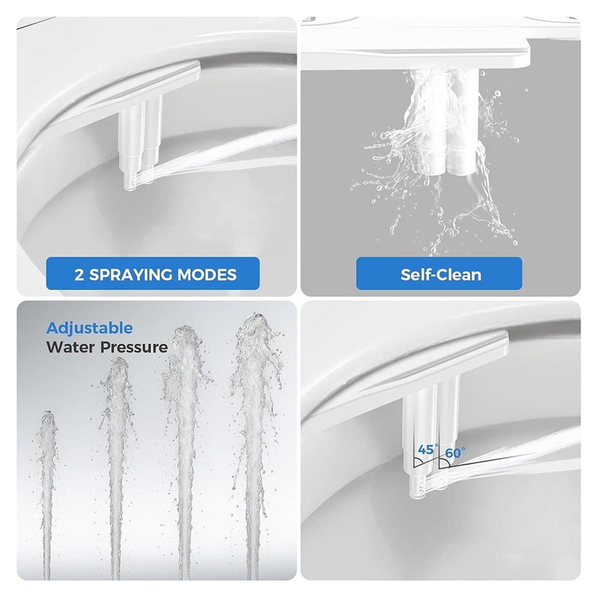 

BHBL Bidet Attachment for Toilet Seat,Adjustable Angle DualNozzle,Self-Cleaning,Non-Electric Bidet for Rear&Feminine Wash(US) China Mainland