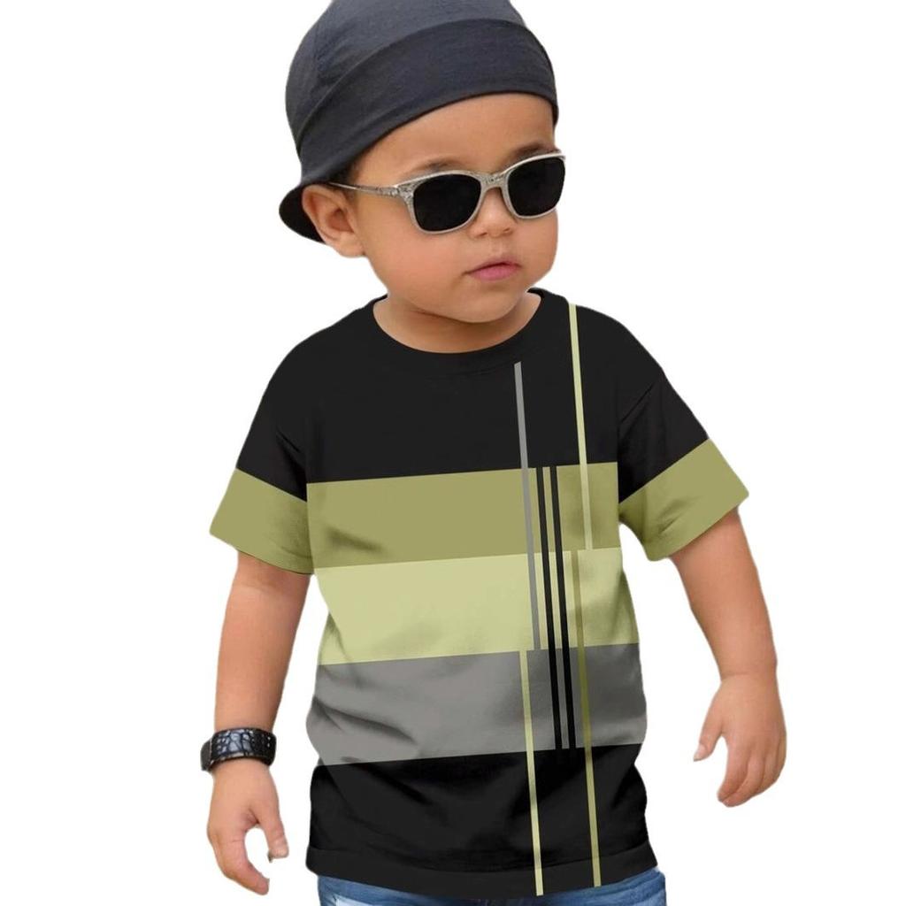 Summer Round Neck 3D Color Blocking Printed Top Fashionable Casual Short Sleeved Children's Boy T-shirts