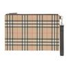 Vintage Karomuster Beschichtetes Canvas Reißverschluss-Etui Beige Leder Handgelenkschlaufe Clutch 8016615