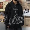 Sudadera con Capucha para Estudiantes para Hombre, Jersey de Manga Larga con Cuello Redondo, Jersey Creativo con Llamas de Graffiti, Sudadera con Capucha Suelta de Gran tamaño Harajuku