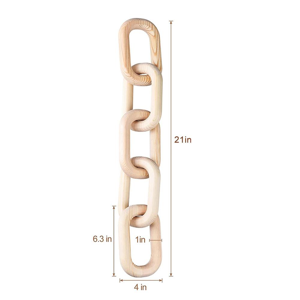 Boho Style Chain Link Wooden Hand Carved 5-Link Chain Art Craft Ornament for Table Tray Farmhouse Office Rustic Desk Decoration