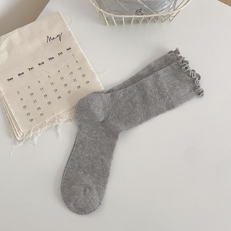 5 Pairs of Female Summer Thin Mesh Breathable Lace Boneless Tube Stack Socks