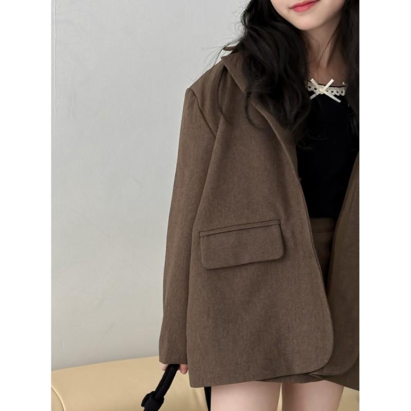 Mädchen Locker geschnittenes Anzug-Kleid-Set Mittelgroße Kindergröße Frühling/Herbst Blazer + Rock/Shorts Zweiteiliges Set