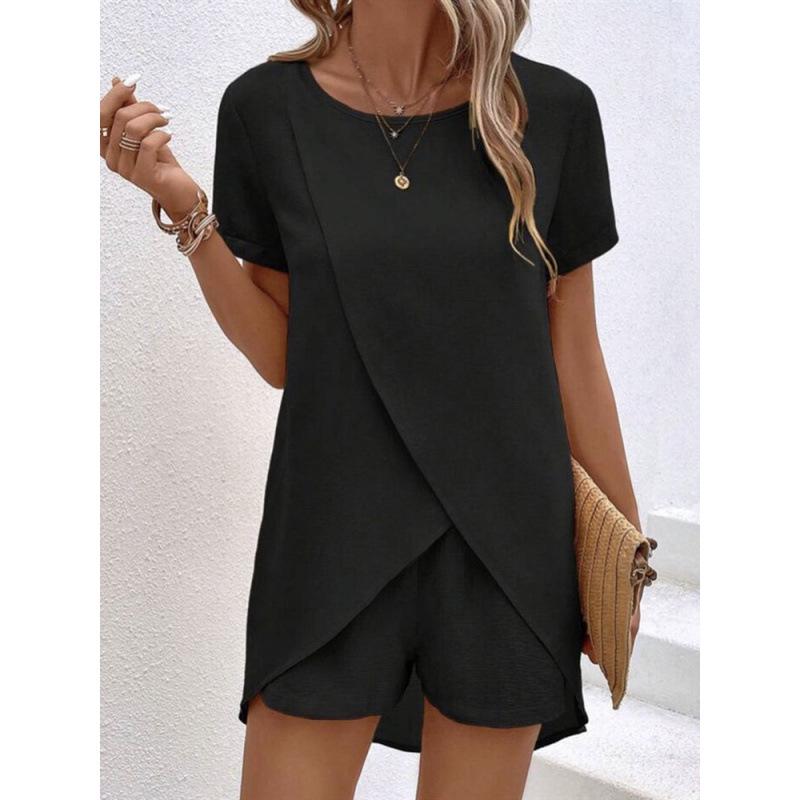 2025 Summer Women's Two-Piece Set: Irregular Top & Shorts Casual Wear