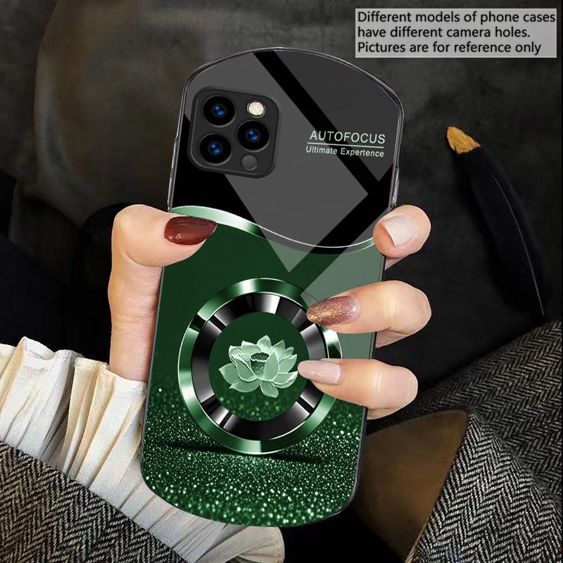 Circle Lotus Golden Dot For iPhone 16 15 14 13 Plus 12 mini 11 Pro Max XR Xs X 7 8 6 6S 22 Elliptical Tempered Glass Phone Case