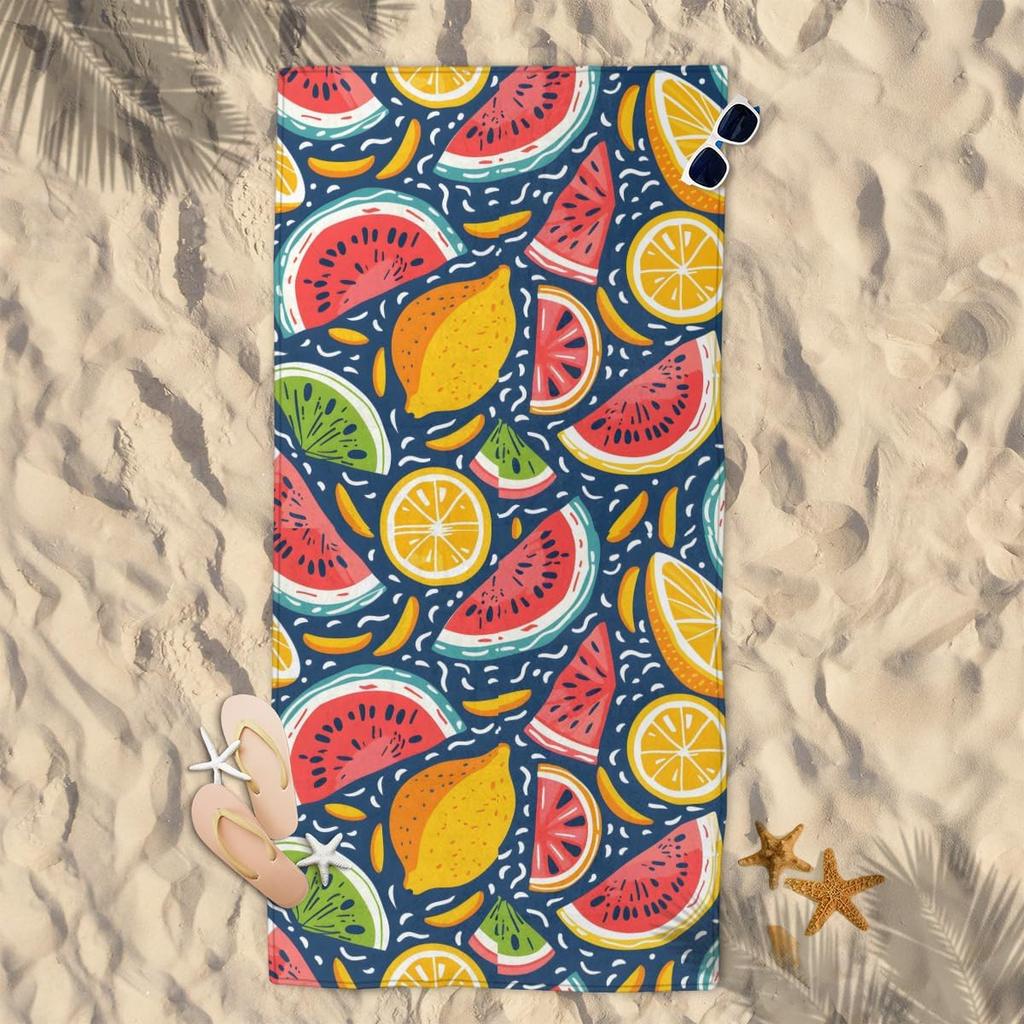 Watermelon Lemon Fruit Beach Towel Lightweight Microfiber Beach Towels Decor Quick Dry Pool Towel for Beach Travel Swim camping