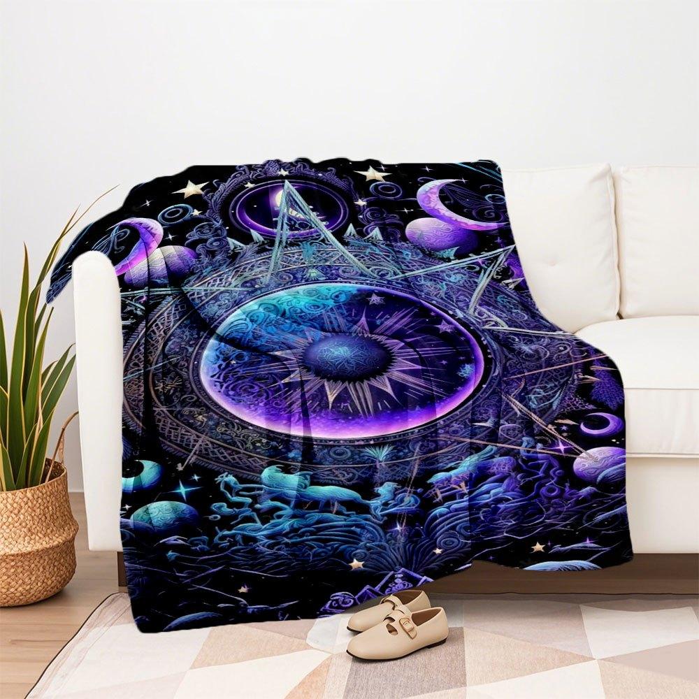 "Enchanted Celestial Mandala Tapestry - Mystical Astral Decor"Blanket Flannel Throw Blanket for Sofa, Bed, Travel, Camping, Office