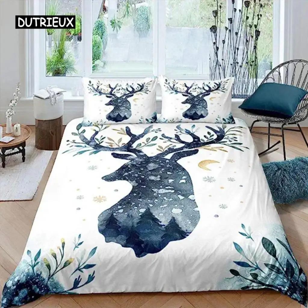 Copripiumino con Cervo Bandiera Americana Decorazione con Alce Set Biancheria da Letto per Ragazzi Adolescenti Tema Animali Selvatici Copripiumino Morbido Poliestere Coperta Trapuntata