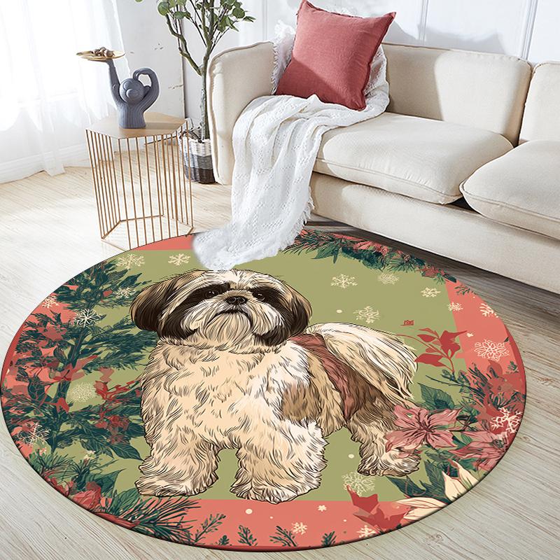 Shih Tzu patroon rond vloerkleed, Vloerkleed voor Woonkamer Slaapkamer Bank Speelkamer Decoratie, Antislip Vloermat, Feestdagen Cadeaus en Verjaardagscadeaus