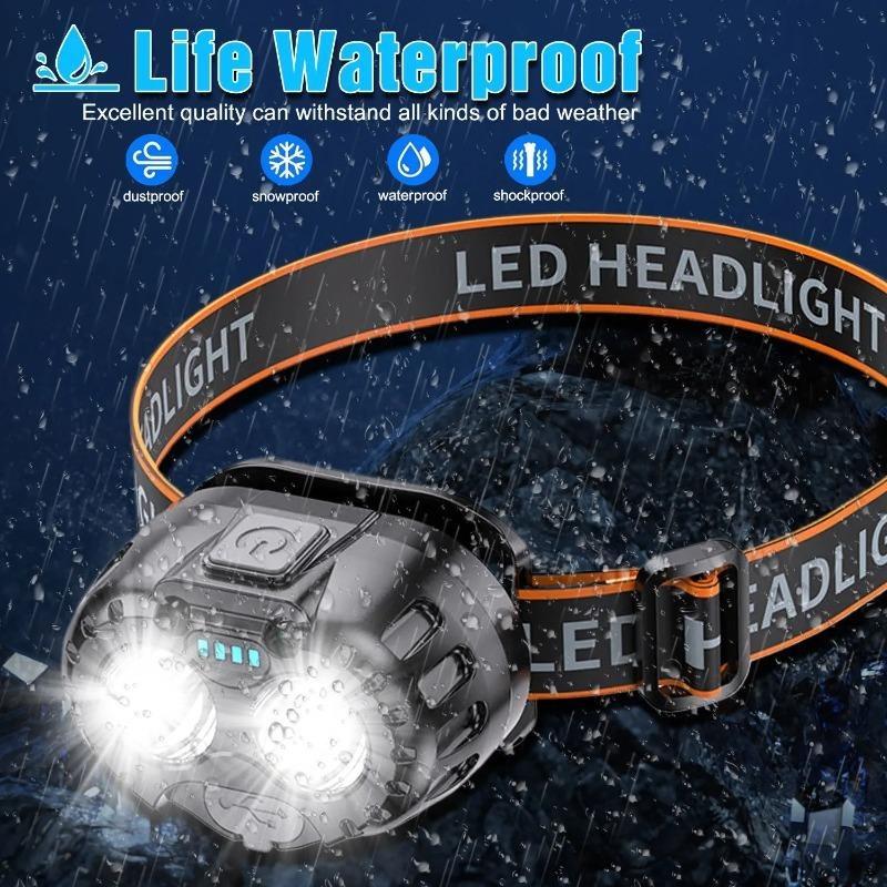 20W LED Headlamp with Wave Sensor Waterproof, Hands-Free Lighting for Work Outdoor Fishing Camping Hiking & Emergency Use