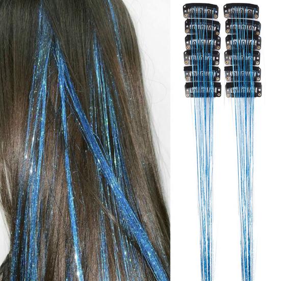 12 Stück Clip-in Metallic Extensions Tiefes Lila Glitzer Leicht 20 Zoll Lang Perücke Einfach Anzubringen Haarverlängerungen