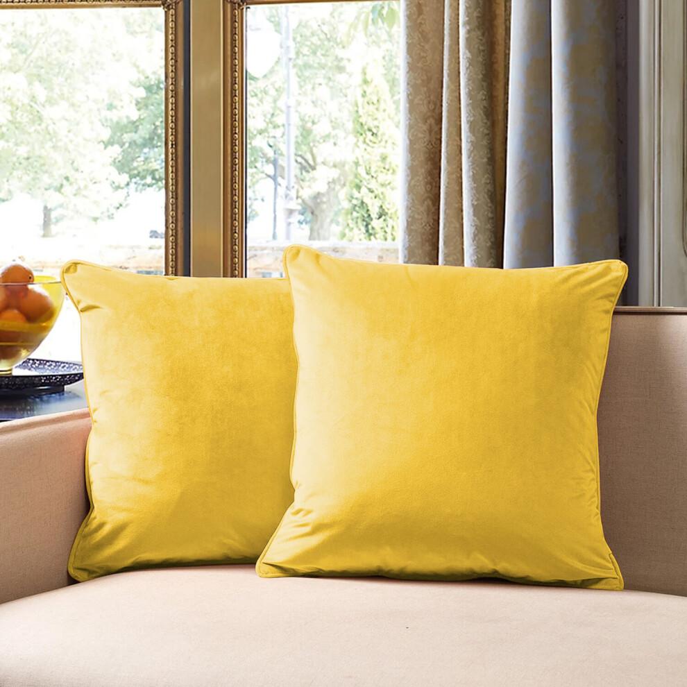 (Ochre, 2 x Cushion Cover) Crushed Velvet Cushion Covers Luxury Plush Plain Soft Sofa Cushion Covers