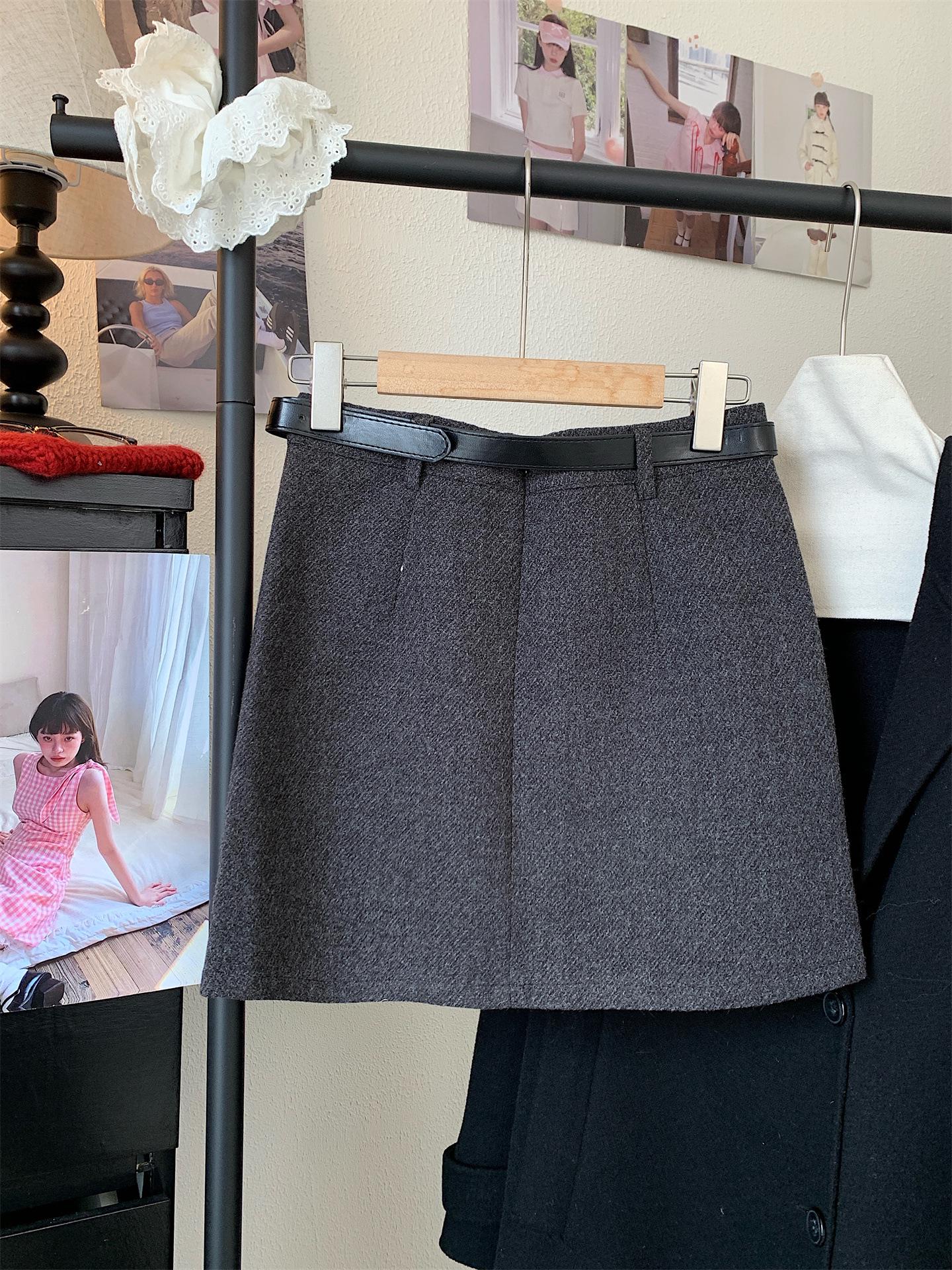 

Grey Retro Wool Blend A-Line Skirt - Women s Plus Size, High-Waisted, Anti-Exposure Hip-Hugging Short Culottes for Spring & Autumn XL серый