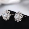 Huitan Sweet Flower Stud Earrings Silver Color Temperament Women's Piercing Earrings Exquisite Accessories New Trendy