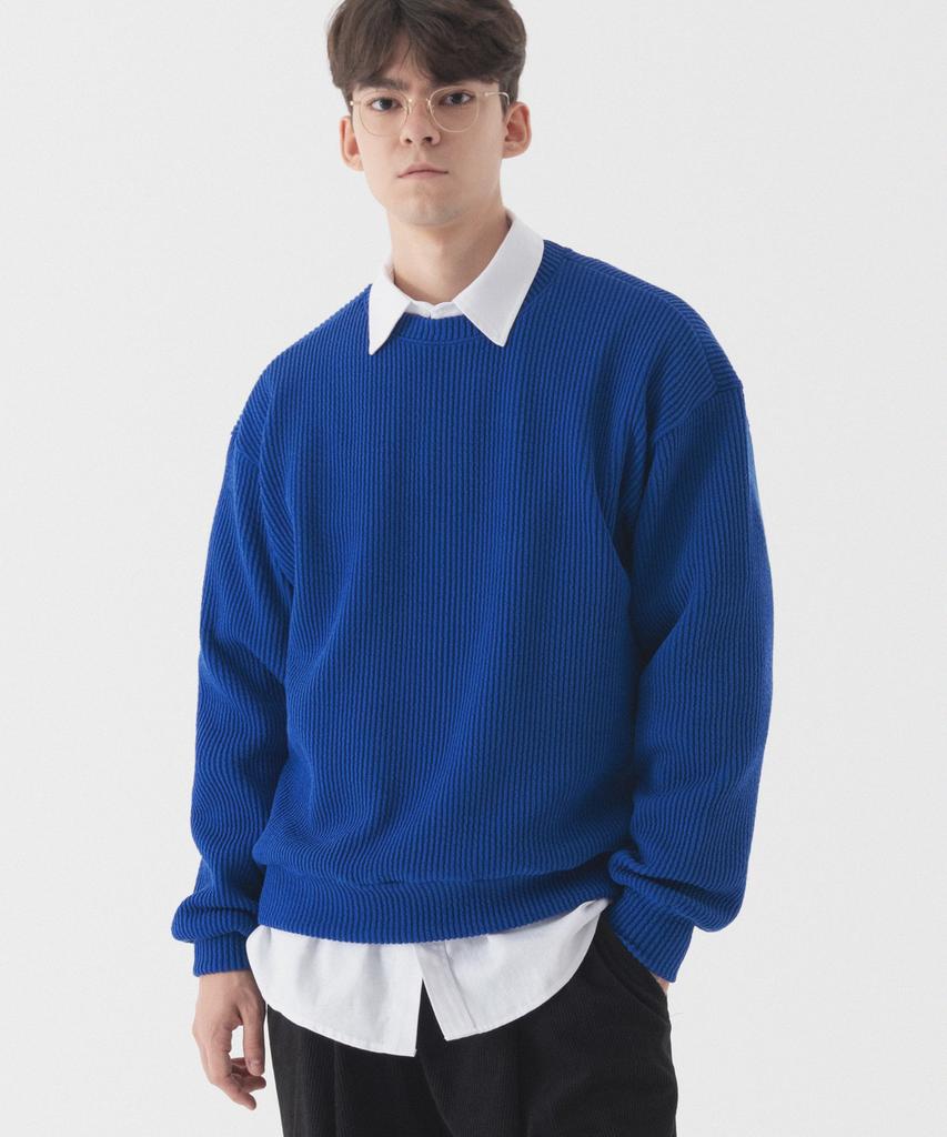PIANER Comfortable Oversized Crew Neck Knit (Cobalt Blue)