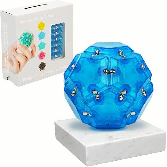 Magnetic Sphere Fidget Toy 12 Pcs, Magnet Pentagons Fidgets Toys for Kids Adults, Fun Sensory Magnetic Balls, Anxiety & Stress Relief Toys, Desk Blue-Pentagon