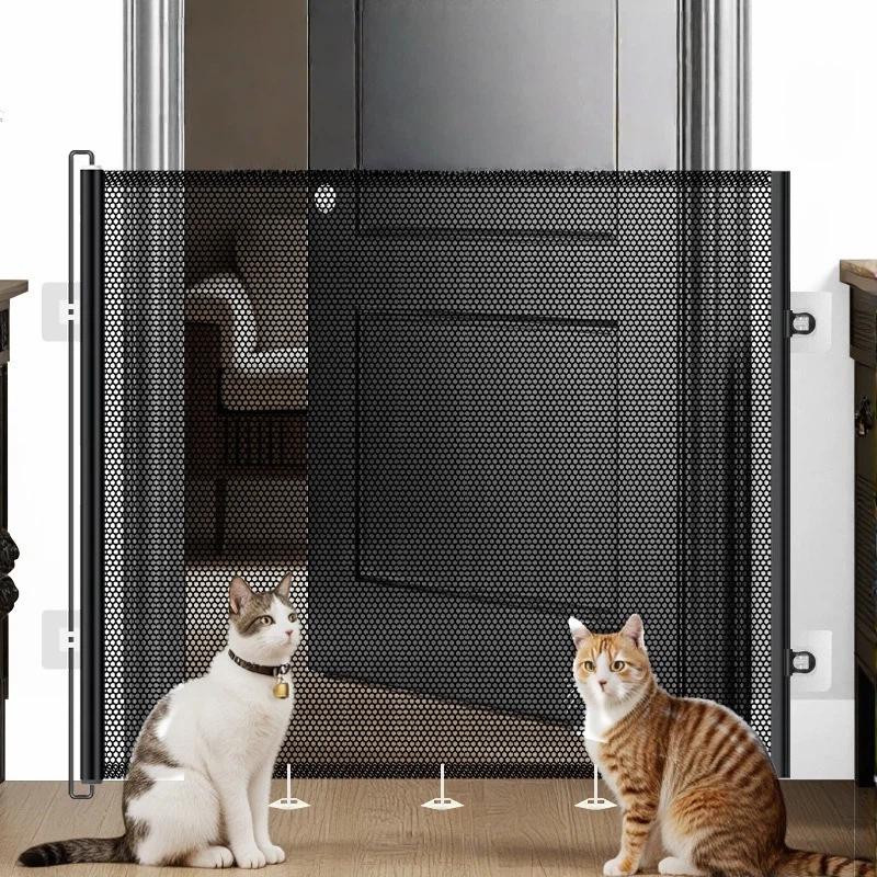 Retractable Cat Gate Anti-Jump Pet Fence - Adjustable Indoor Barrier for Cats with Walk-Through Door