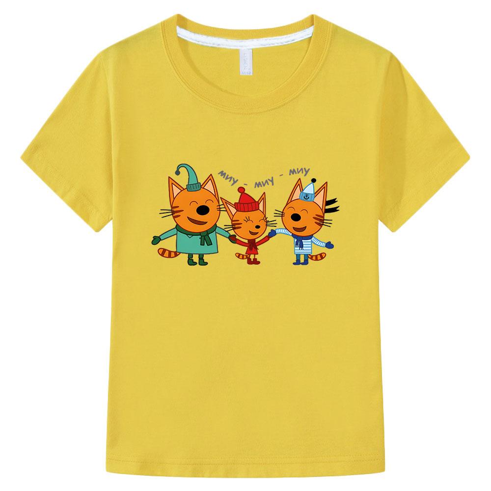 Kid-e-cats Print T Shirt Cartoon Kids T-Shirts Three Kitten Russian Funny Clothing Summer Children Tops Girls Boys Clothes