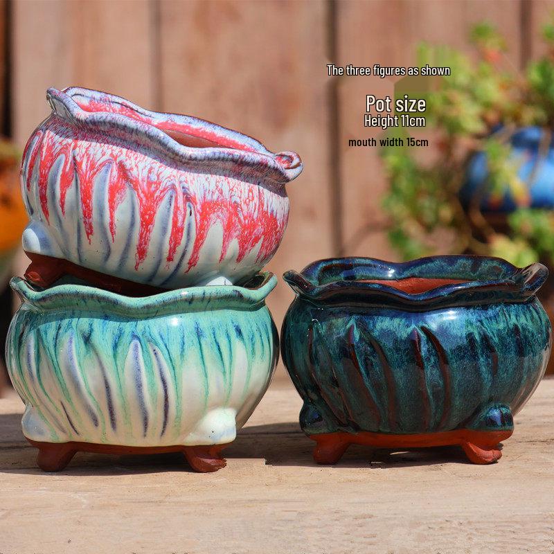 Handmade Vintage Coarse Pottery Large Succulent Planter, Breathable Purple Clay Flower Jar