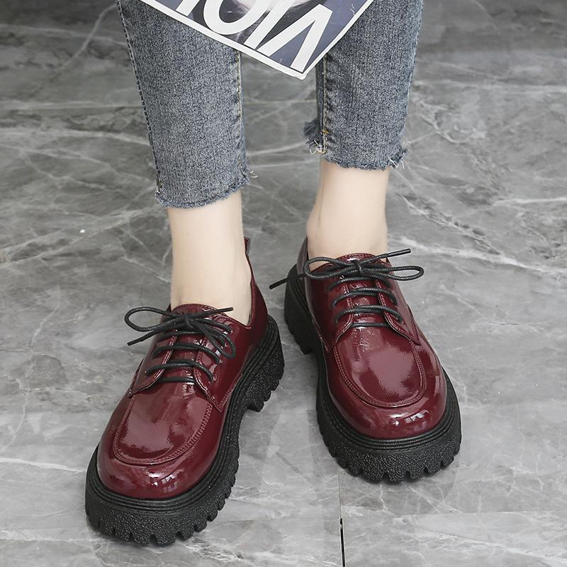 Rimocy Womens Oxford Platform Patent Leather Shoes  Spring Autumn Lace Up Women Flats Vintage Round Toe Casual Shoes Loafers