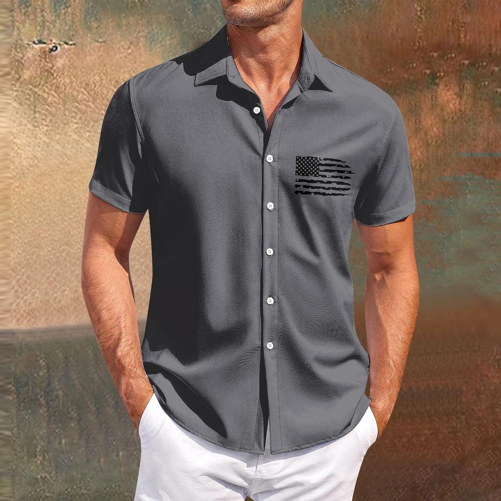 Independence Day printed men's casual short-sleeved shirt for slimming and fashionable men