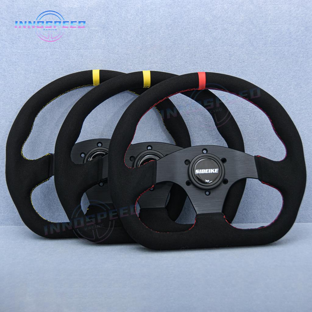JDM Flat D Shape Suede Leather Steering Wheel Car Racing Simulator Gaming Sport Steering Wheel