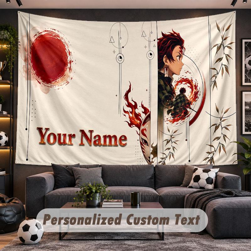 Wall Hanging Tapestry Custom NameDemon Slayer Pattern Personalized Printed Fabric Wall Decor