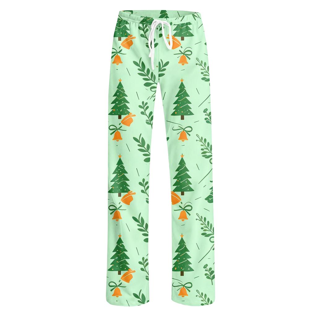 Women's Christmas Print Pants with and No Pockets, Casual Sleepwear for Home