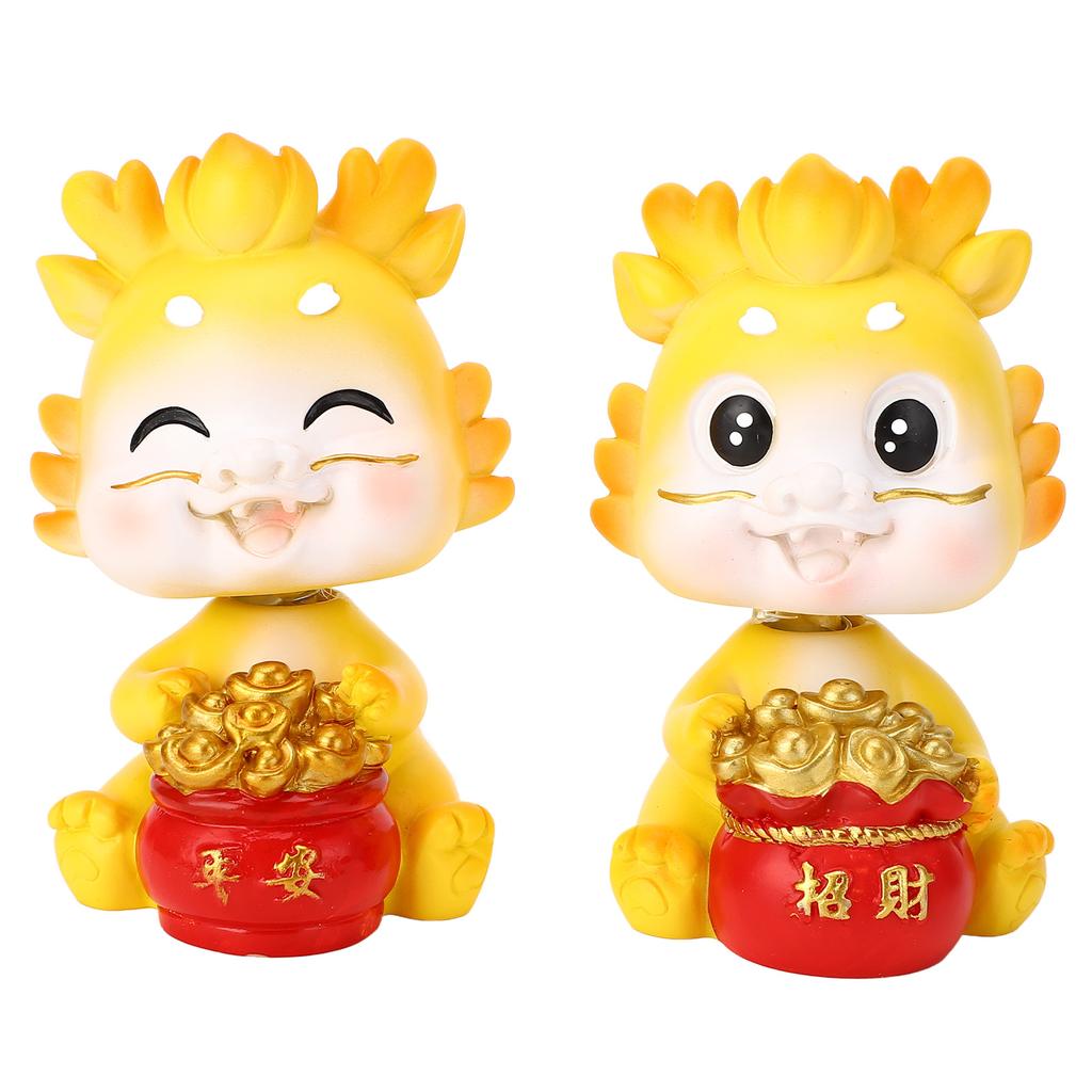 2pcs Zodiac Dragon Ornaments Resin Chinese New Year Dragon Figurines Hand Painting Shaking Dragon St