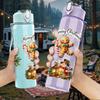 1PC Christmas Bear Gift Cartoon Print 750ml Color Plastic Sports Water Bottle Leakproof Flip Straw Lid Suitable for Sports Office Home Use