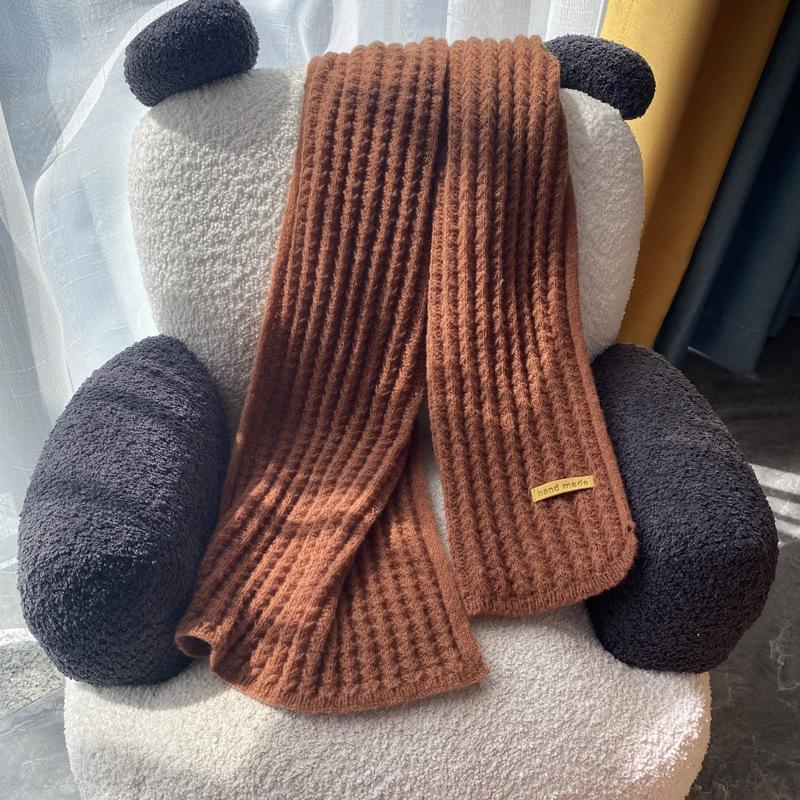 New solid color handmade gift Christmas scarf women's winter thickened versatile knitted wool scarf men