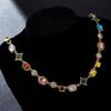 New Personalized Colorful Inlaid Zirconia Geometric Chain Necklace, Women's Fashion Trend Holiday Party  Accessories