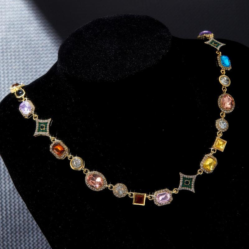 New Personalized Colorful Inlaid Zirconia Geometric Chain Necklace, Women's Fashion Trend Holiday Party  Accessories