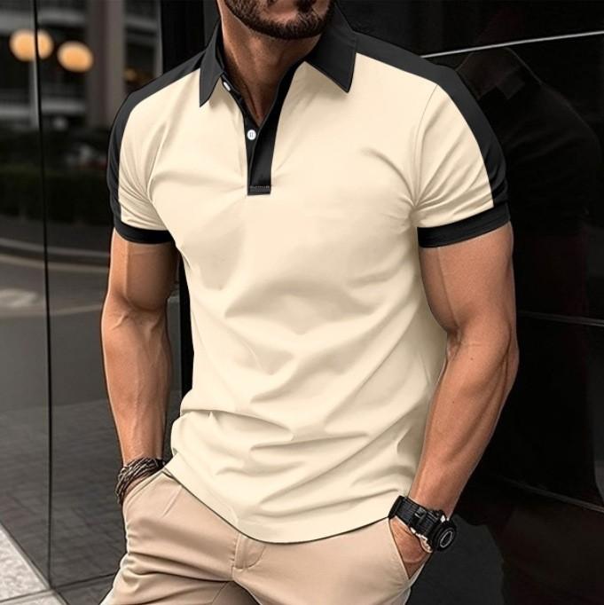 Mens Fashion Color Block Short Sleeve Casual Polo Shirt