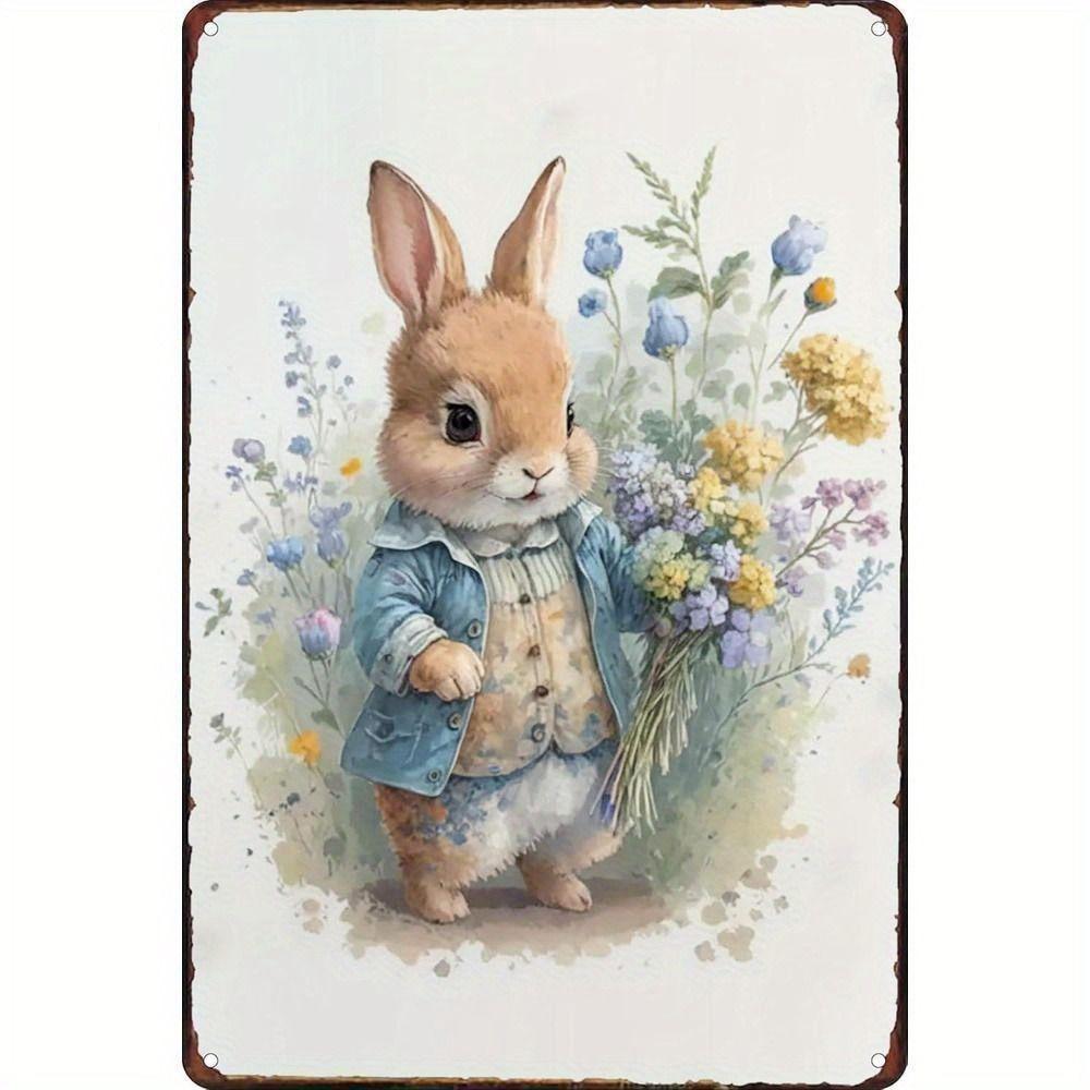 Easter Rabbit Metal Tin Sign Wall Art Decor 20x30cm