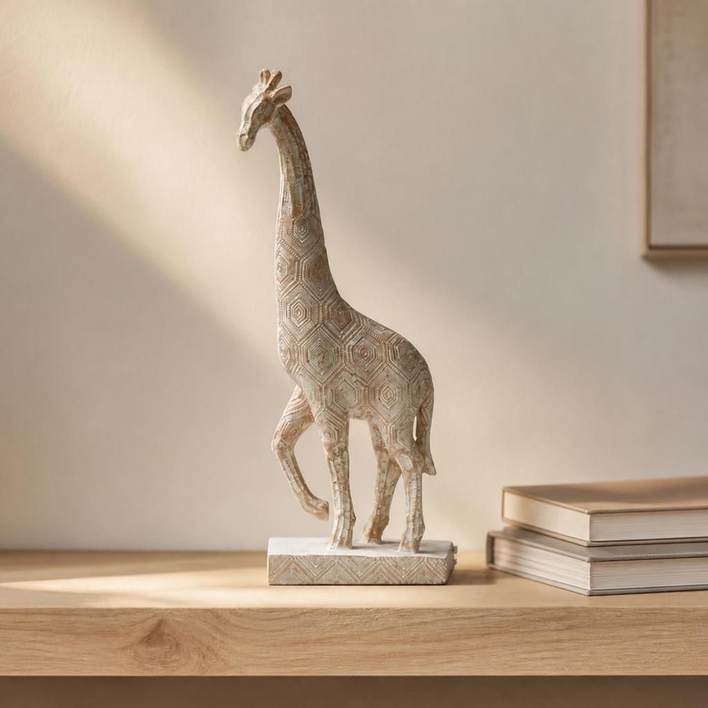 Giraffe Figurine with Base Embossed Sculptural for Entryway