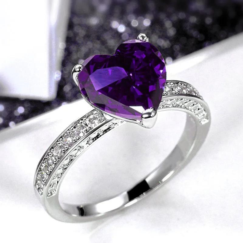 2025 New Purple Cubic Zirconia Ring with Sparkling Square Crystal, High End Women's Personalized Fashion Cocktail Party Zircon