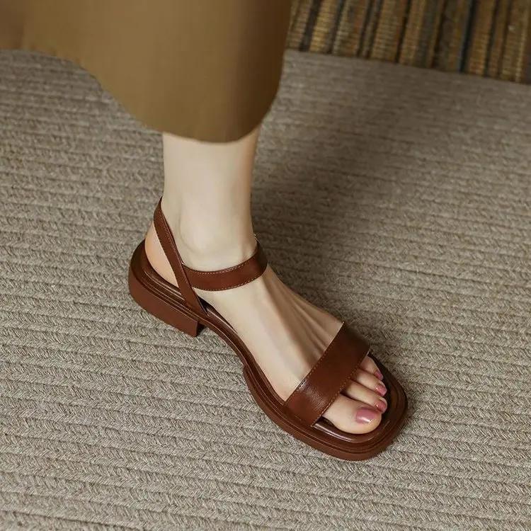 Fashion Summer Women Sandals Low Heels Basic Genuine Leather Office Ladies Casual Outdoor Shoes Woman Concise 2025